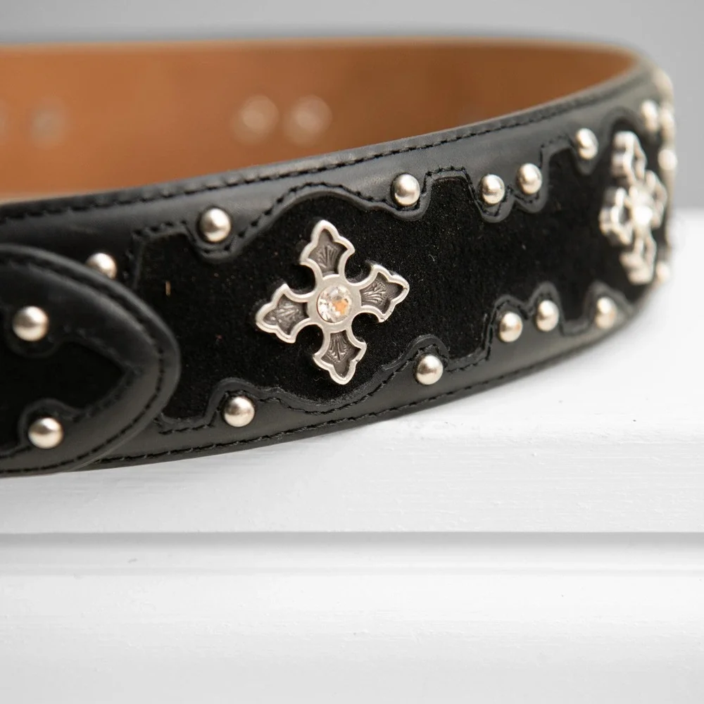Justin Western Cross Studded Belt Rhinestone Buckle 32